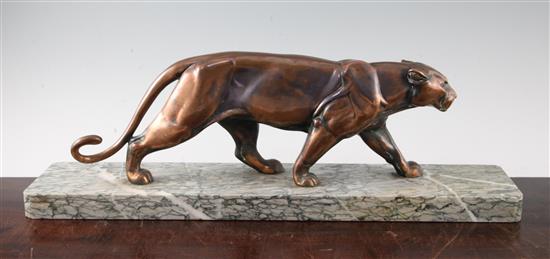 A French Art Deco copper model of a panther, 21.5in.